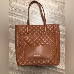 Steve Madden- Quilted brown tote with gold details.